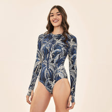 Cargar imagen en el visor de la galería, Image 02: Uv Line One-Piece Swimsuit Macae Coconut Palms Navy Blue Upf50+