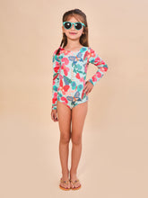 Cargar imagen en el visor de la galería, Model Front: Uv Line Girl's One-Piece Swimsuit Girl Borboletinha Upf50+