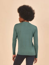 Cargar imagen en el visor de la galería, Model Back: Uv Line Rash Guard Longsleeve Fem New Fit Textura Verde Jade Upf50+