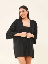 Cargar imagen en el visor de la galería, Model Front: Uv Line Kaftans / Cover Ups Kimono Color Black Upf50+