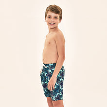 Cargar imagen en el visor de la galería, Image 02: Uv Line Boy's Swimwear Shorts Aqua Hibiscus Kids Upf50+
