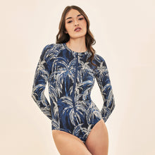 Cargar imagen en el visor de la galería, Image 04: Uv Line One-Piece Swimsuit Macae Coconut Palms Navy Blue Upf50+
