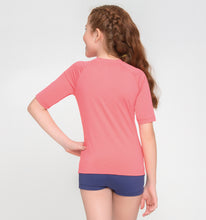 Cargar imagen en el visor de la galería, Model Back: Uv Line Rash Guard Kids Fpu50+ Uvpro Short Sleeve T-Shirt Coral Uv

