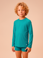 Cargar imagen en el visor de la galería, Gallery: Uv Line Rash Guard Longsleeve Uvpro Kids Green Sea Upf50+
