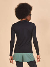 Cargar imagen en el visor de la galería, Model Back: Uv Line Rash Guard Longsleeve Fem Skin Infratherm Preto Upf50+

