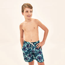 Cargar imagen en el visor de la galería, Image 04: Uv Line Boy's Swimwear Shorts Aqua Hibiscus Kids Upf50+
