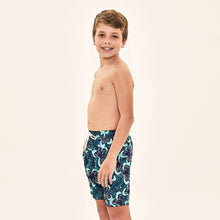 Cargar imagen en el visor de la galería, Image 02: Uv Line Boy's Swimwear Shorts Aqua Hibiscus Kids Upf50+
