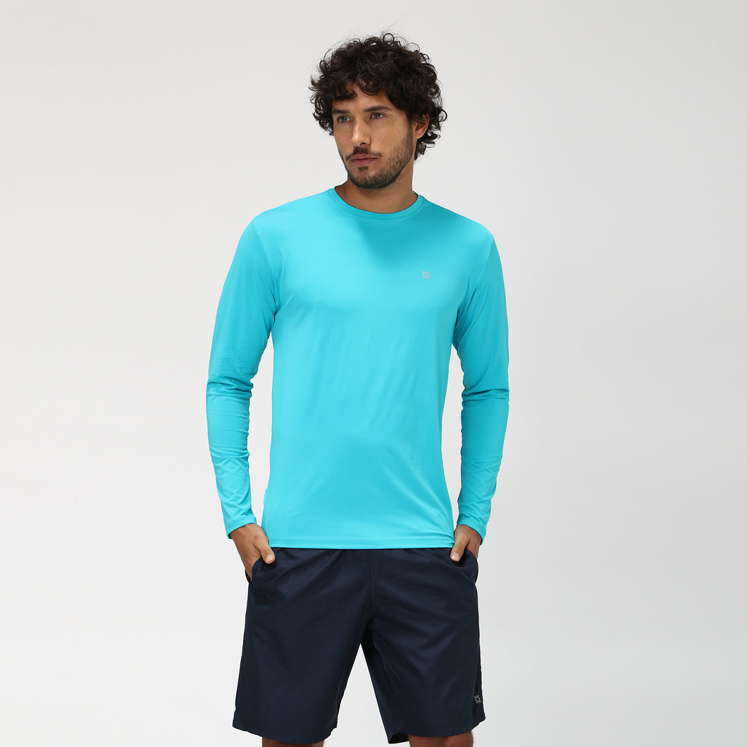 Model Front: Uv Line Rash Guard Camiseta Uvpro Ml Azul Piscina Upf50+