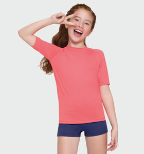 Image 02: Uv Line Rash Guard Kids Fpu50+ Uvpro Short Sleeve T-Shirt Coral Uv