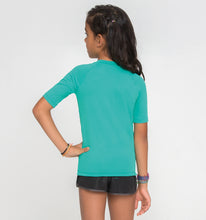 Cargar imagen en el visor de la galería, Model Back: Uv Line Rash Guard Kids Fpu50+ Uvpro Short Sleeve T-Shirt Mint Green Uv

