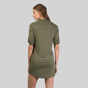 Model Back: Uv Line Beach Dresses Shirtdress Copenhagen Verde Militar Upf50+