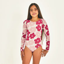 Cargar imagen en el visor de la galería, Model Front: Uv Line Girl&#39;s One-Piece Swimsuit Flores Upf50+

