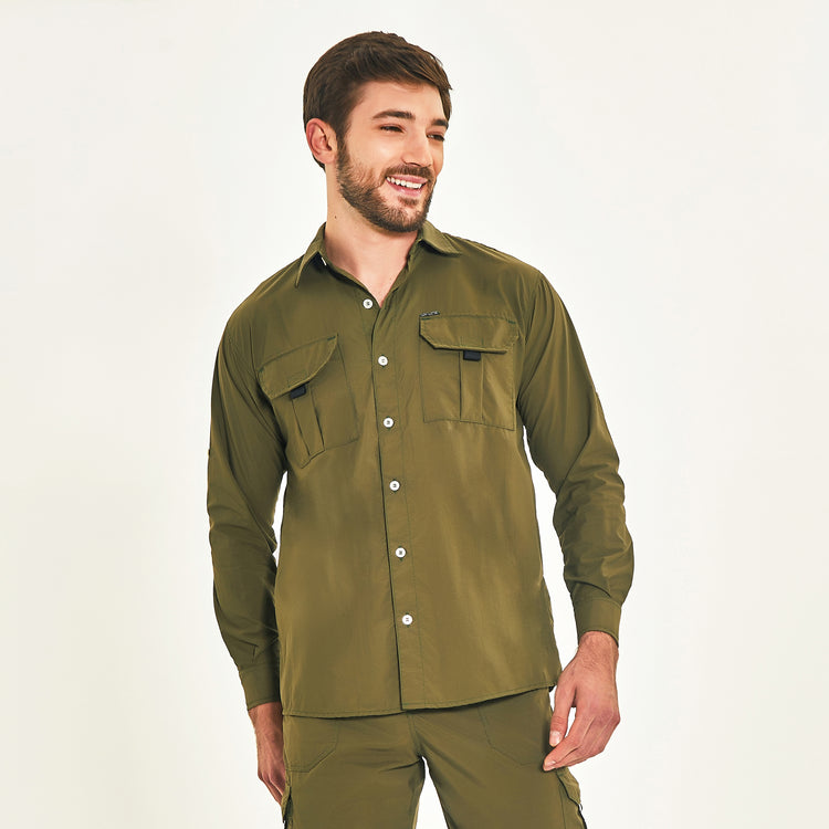 Model Front: Uv Line Fitness Top Tenerife Verde Militar Upf50+